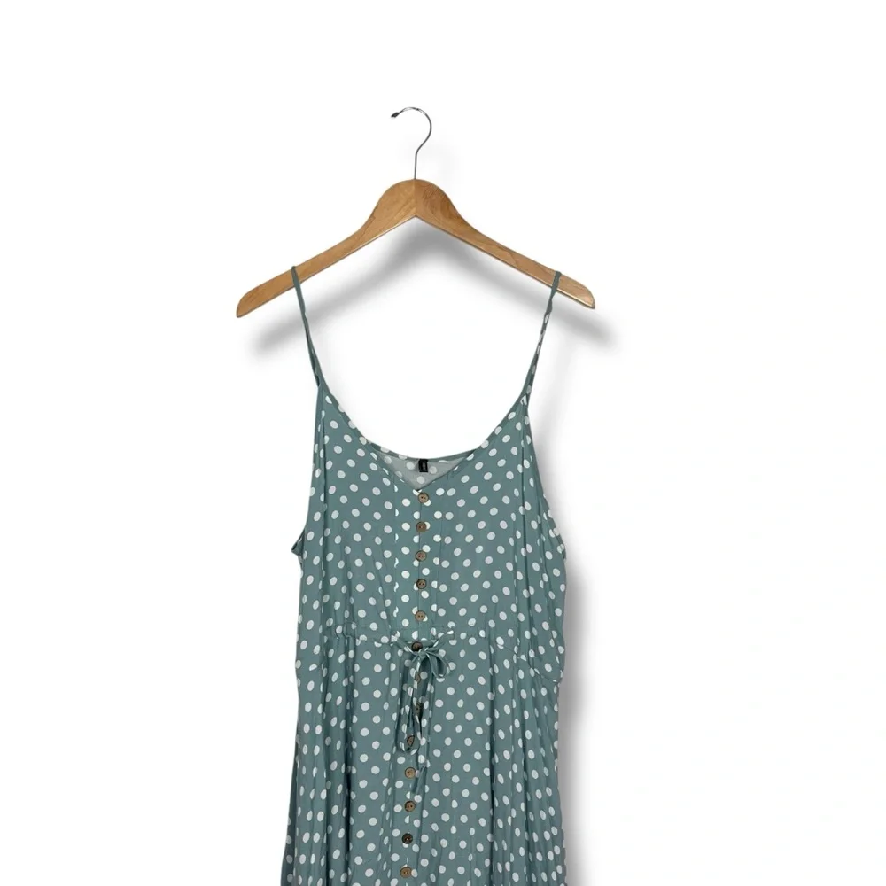 Polka Dot Midi Slip Dress Spaghetti Strap Large Classic Brovave Blue Green